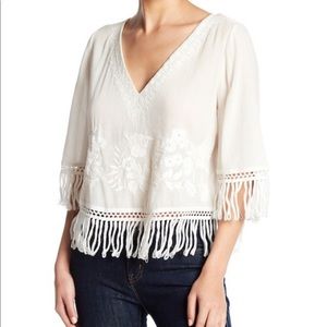 Melrose & Market white fringe shirt, size L